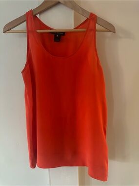PINK TARTAN ORANGE 100% SILK SCOOP NECK TANK TOP LIGHTWEIGHT WOMENS SZ